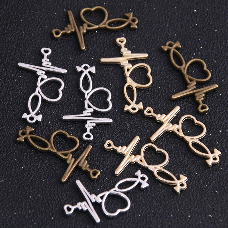 10pcs 33*18mm Three Color Love Charms Heartbeat Connector Jewelry Making DIY Handmade Craft DIY 4B1507