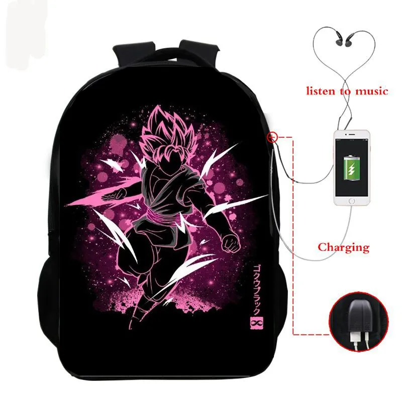 Dragon Ball Z Super Mochila рюкзак с Гоку для наушников школьные сумки дорожные сумки Повседневная сумка для книг usb зарядка SAC A DOC - Цвет: 13