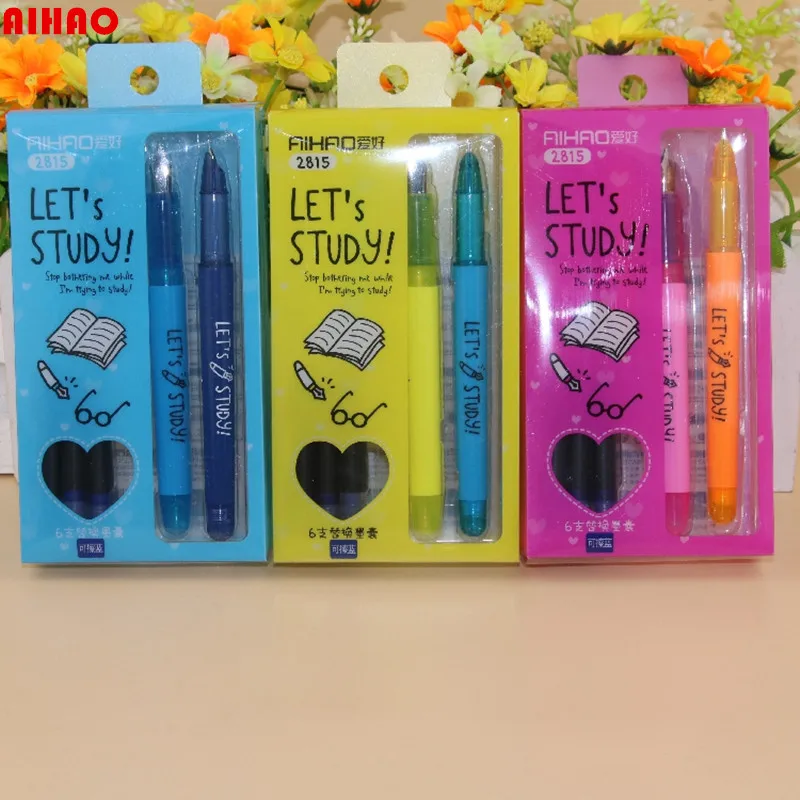 

AIHAO New Arrival High Quality 3 Set Colorful Plastic Handle Fountain Pen ink Changeable Smooth Writing Pen Free Shipping