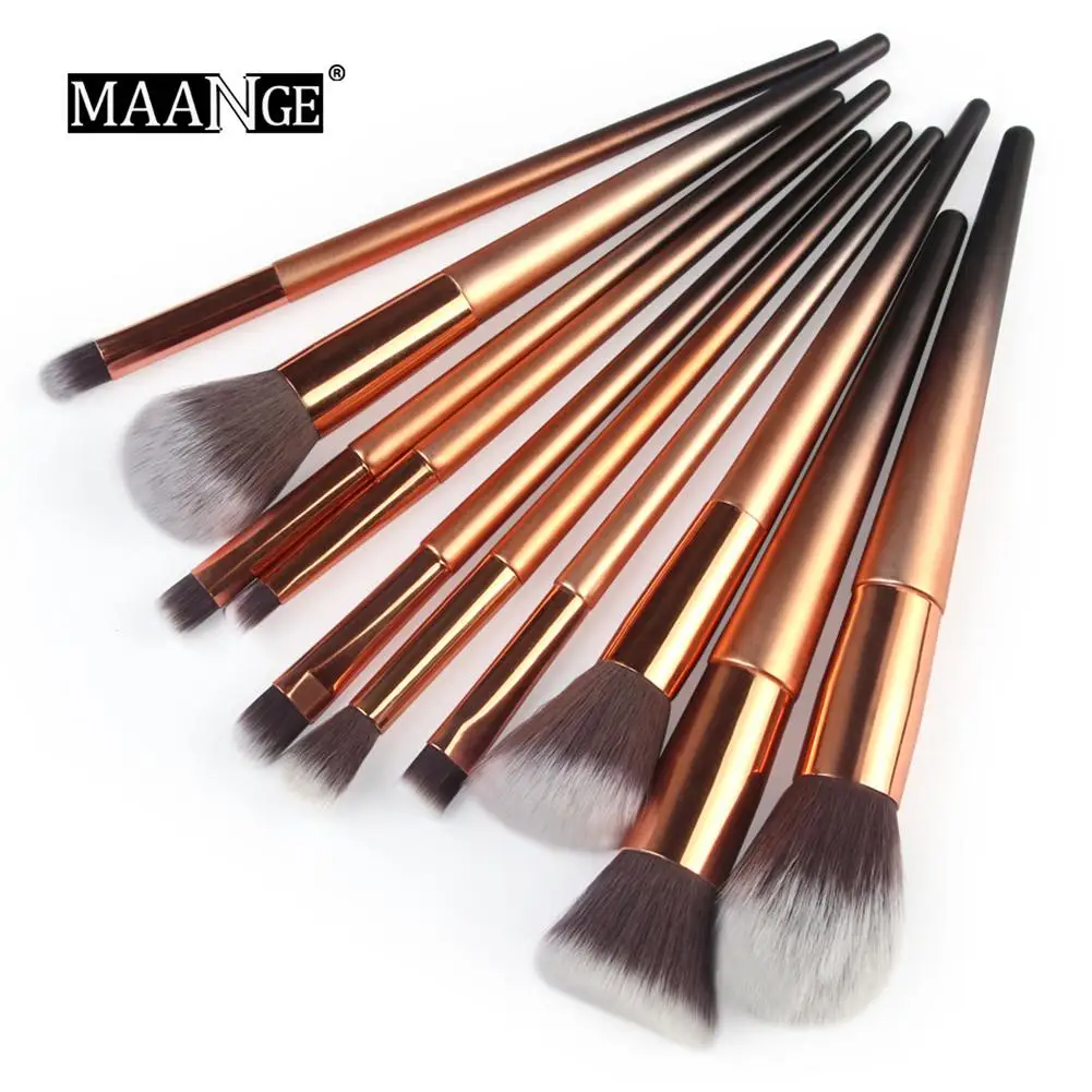

MAANGE 10pcs Makeup Brushes Set Makeup Contour Blush Foundation Powder Eyeshadow Brush Set Gradually Changing Color Brush