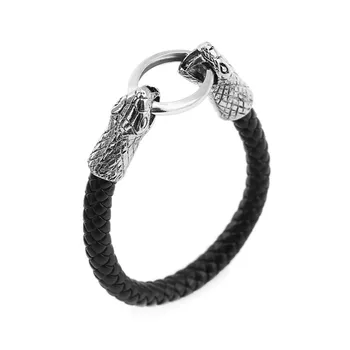 

10pcs/lot NEW Fashion jewelry Punk Retro Black snake logo leather Personality Cool Men Bracelet male woven Bangles