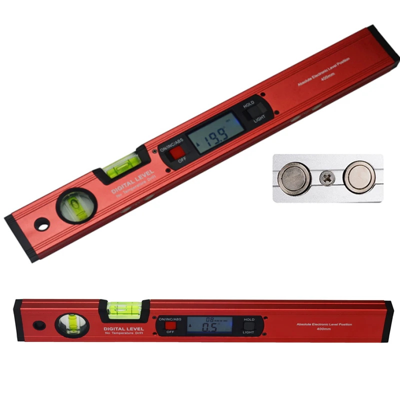 400 мм 16 дюймов Красный Цифровой Угол Finder уровень 360 градусов диапазон Дух Уровень вертикальный Инклинометр с магнитами линейка транспортира