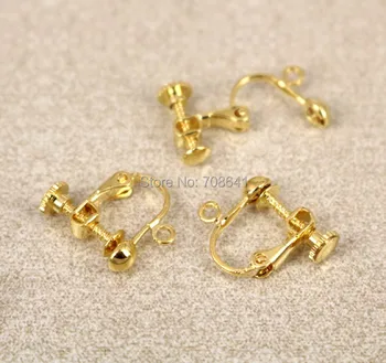 

12x15mm Golden tone Plated brass Blank Clip On Screw Earring Findings w/ a Loop Ear Crafts Settings making