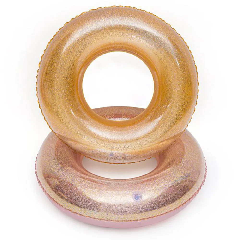 

90/120cm Rose Gold Bling Sparkling Adult Swimming Rings Inflatable Pool Float Handles Yellow Glitter Round Circle Swimming Rings