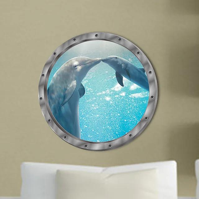 5 Styles Underwater Fish Wall Stickers Waterproof Dolphin Turtle Sticker for Washing Machine Decoration for Bathroom Decals PVC