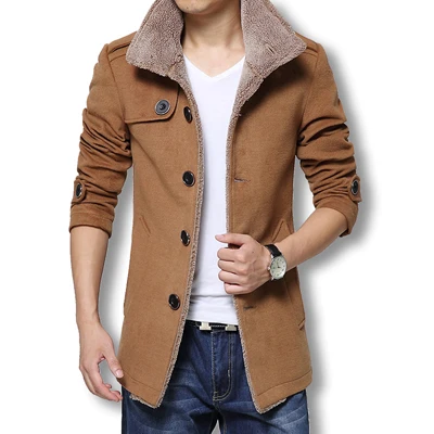 Зимнее длинное шерстяное пальто мужские куртки и пальто приталенная Мужская ветровка верхняя одежда Тренч пальто размера плюс новая куртка пальто - Цвет: Шампанское