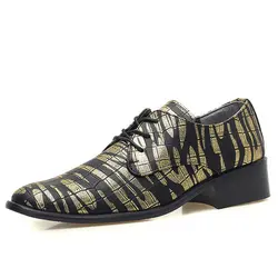 NIUBU/Роскошные мужские кожаные туфли с острым носком, модельные туфли с модным принтом, на шнуровке, на плоской подошве, повседневные