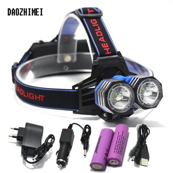 

2xT6 LED Headlamp Hunting Lanterna 2000 Lumen Headlight AA/AAA/18650 Flashlight Head Lamp+2*18650 Battery + AC/Car Charger