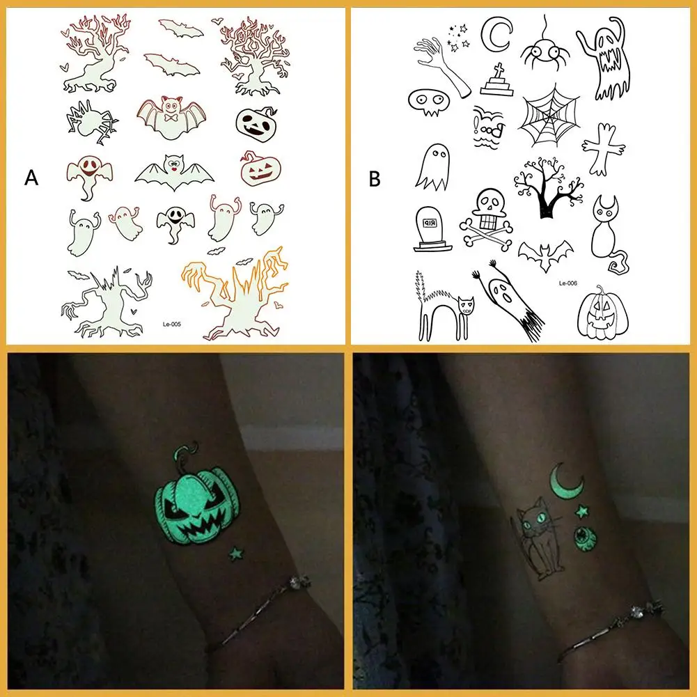 

New Glow in the dark Temporary Fake Flash Tattoo Stickers Luminous Body Art Tatoo for Halloween Day Fluorescent Party Supplies