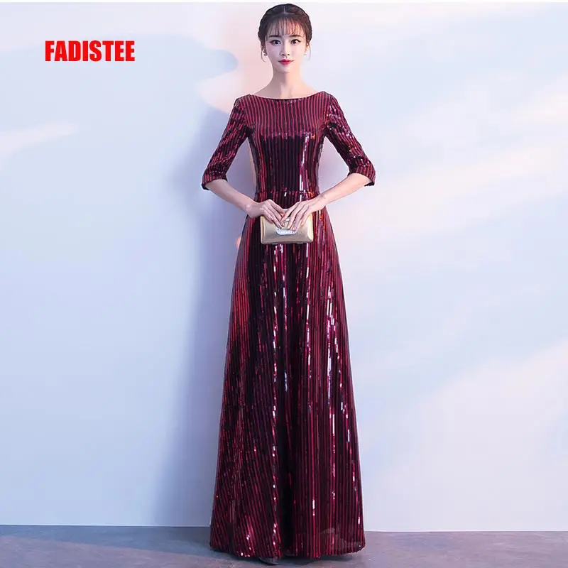 FADISTEE Новое поступление шикарное вечернее платье вечерние платья Vestido de Festa Бордовое платье с блестками для выпускного вечера с круглым вырезом длиной до пола