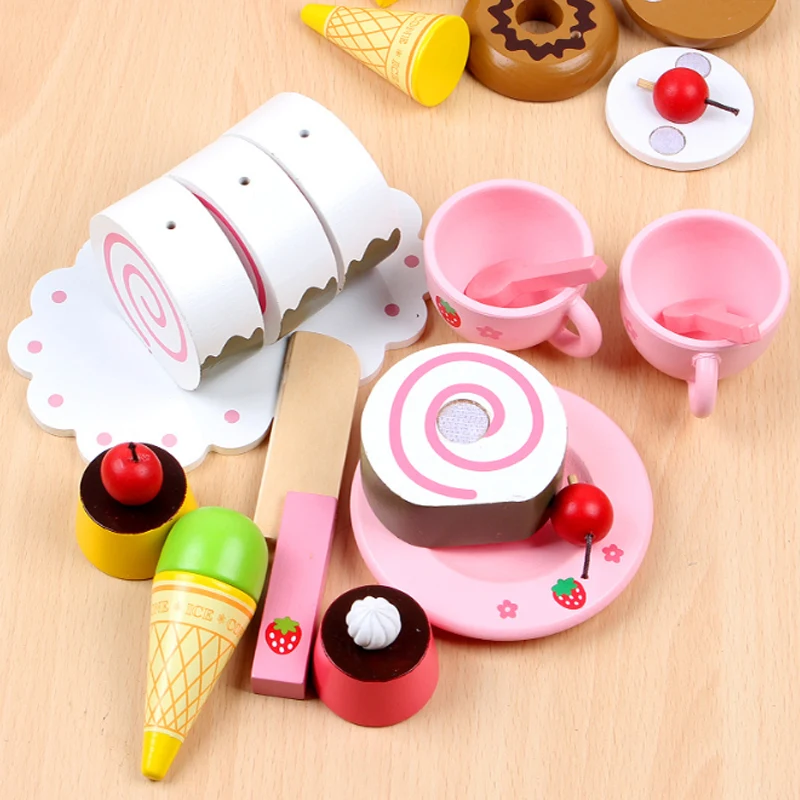  Wooden Toy Pretend Play Toy Baby Afternoon Tea Strawberry Wooden Tea toys Simulation Toy Baby Gift  - 33027255376