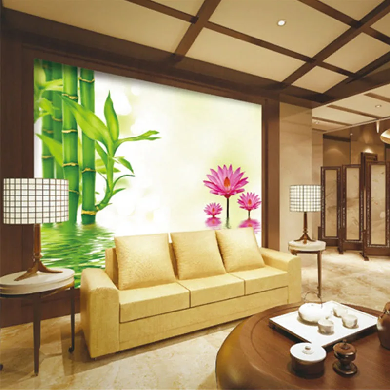 

QINGCHUN Custom Print 3D Fabric &Textile Wallcoverings For Walls Cloth Matt Silk For Living Room Backdrop Banboom Flower Lotus