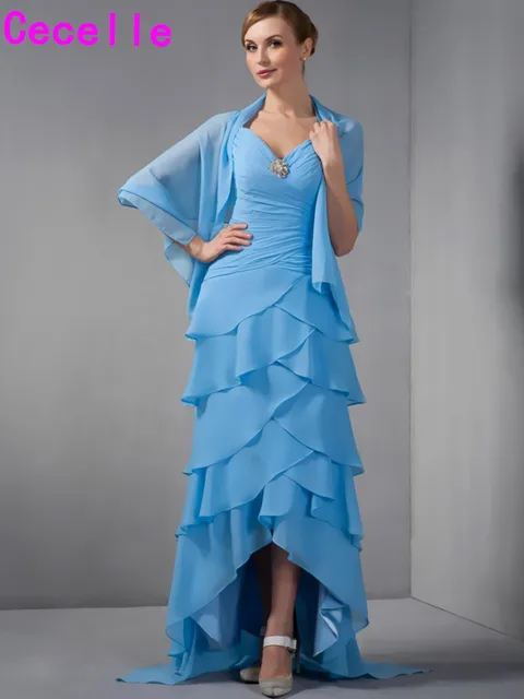 Blue High Low Tiered Chiffon Mother Of The Bride Dresses With Wrap Blue High Low Tiered Chiffon Mother Of The Bride Dresses With Wrap Shawls Ruched S Formal