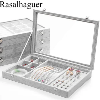 Grey Velvet Jewelry Display Box Case for Ring Earring Bracelet Necklace or other Ornaments Storage Jewellery Organizer Packaging large leather gift box for jewellery wedding party decoration display velvet organizer earing necklace ring packaging pink box