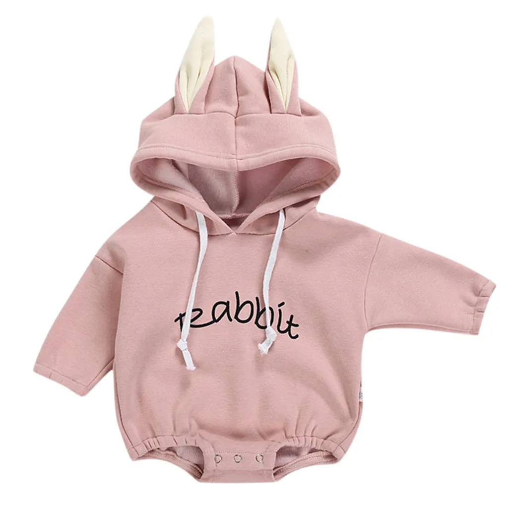 Todder Kid Baby Girl Boy Rabbit Style Letter Sweatshirt Tops Romper Pullover Bodysuit Winter - Цвет: Розовый