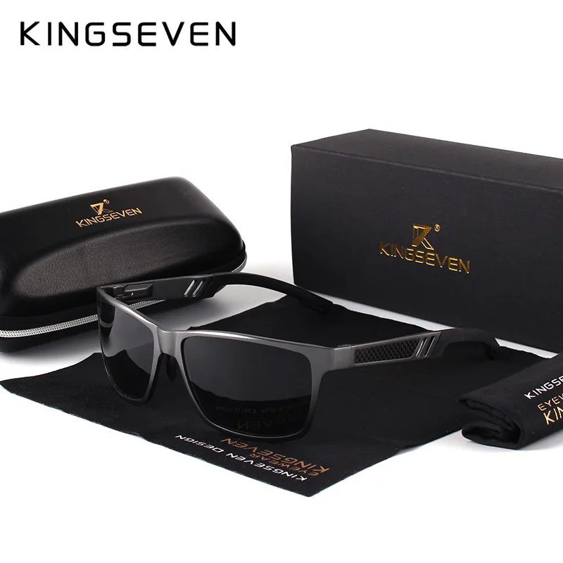 KINGSEVEN Brand Men's Glasses Square Polarized Sunglasses UV400 Lens Eyewear Accessories Male Sun Glasses For Men/Women - Цвет линз: GunGray