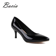 Bacia Pleine Saison Quotidienne Femmes Chaussures Brevet Véritable En Cuir Pompes 6.3 cm Talons hauts Bureau Femme Chaussures 40size Rose Pompes VA014