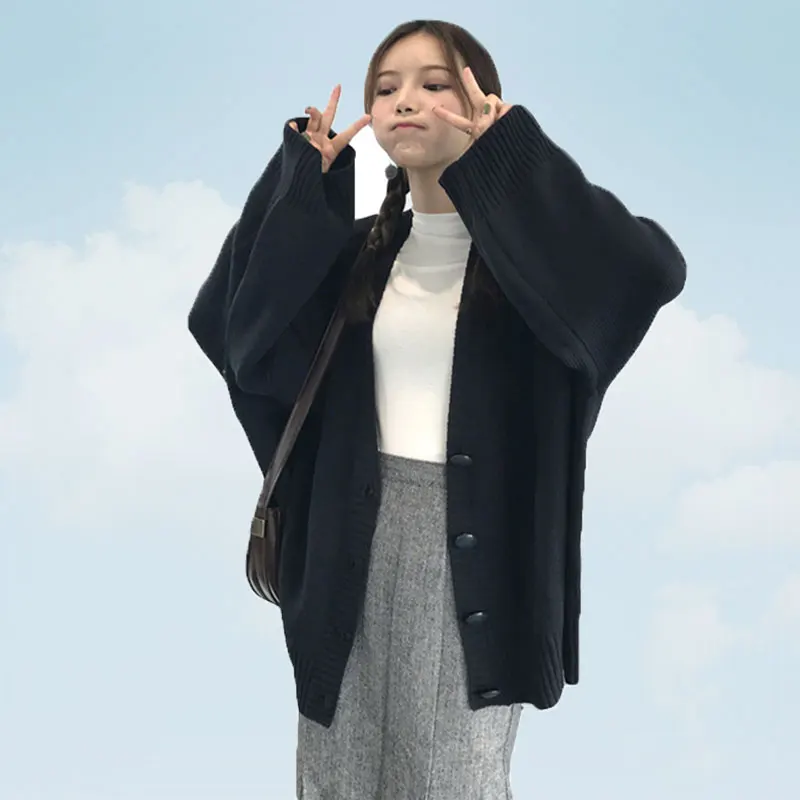 Korean Female Cardigan Jacket Tide Medium Long Bat Sleeve Autumn Sweater Women Plus Size Winter Blouses feminina Coat SS202 |