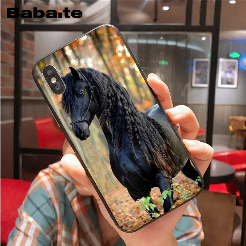 فريدريك العظيم الجمال الحصان TPU أسود غطاء إطار هاتف محمول شل ل iphone X XS ماكس 8 7 6 ثانية زائد 5 ثانية SE XR الهواتف المحمولة Babaite