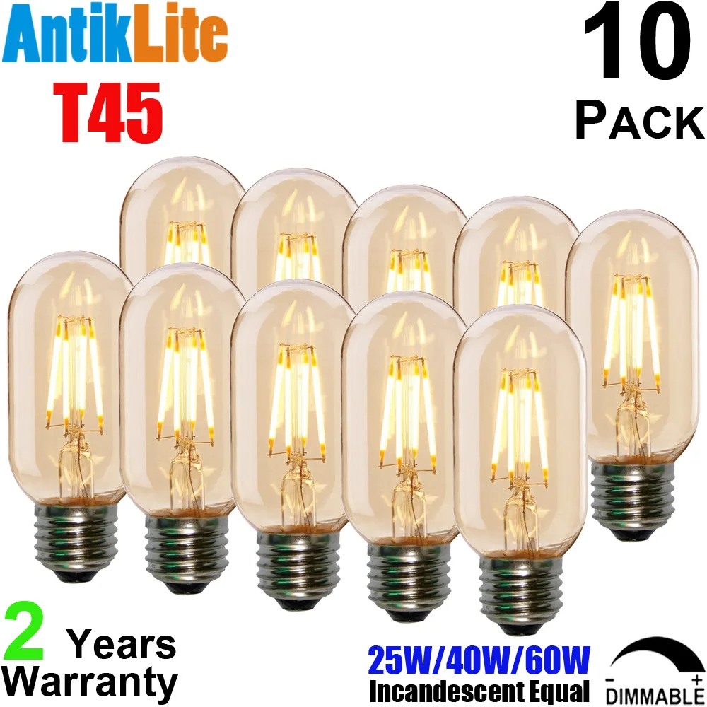 

20W 40W 60W 80W Incandescent Equal T45 E27 2200 Kelvin Sunset Warm White Antique Edison Style Vintage LED Filament Bulb T14 E26
