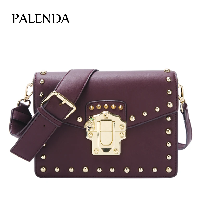 

2018 new spring women shoulder bag lock open rivert design with 2 belt