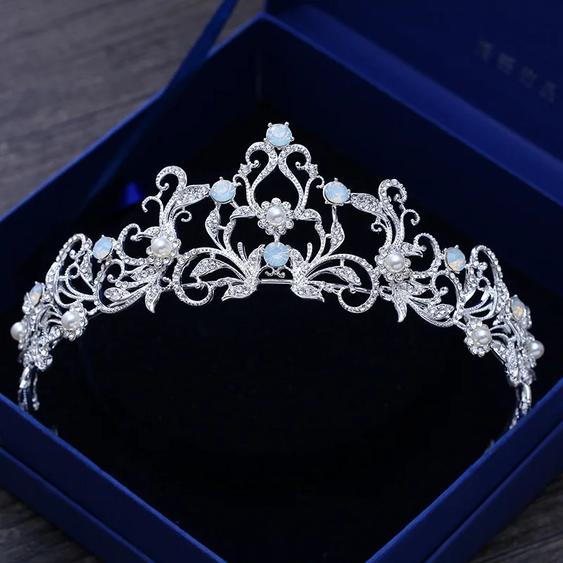 Unique Light Blue Crystal Tiara Crown Princess Bridal Wedding Headband