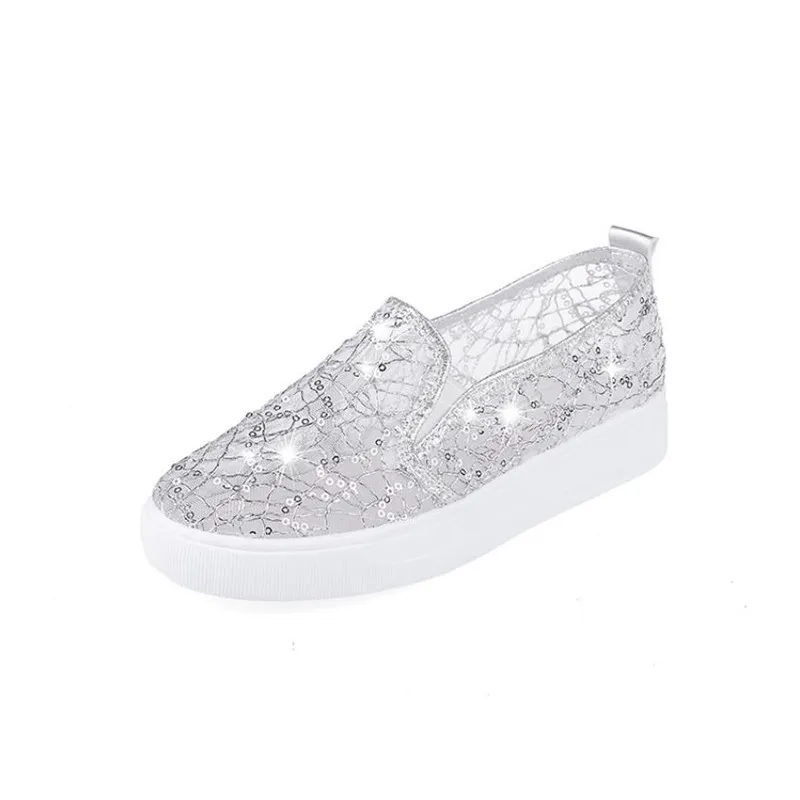 

2019 summer new sequin mesh shoes breathable lace women's shoes platform low-heeled mesh casual women's shoes 18-55 years old