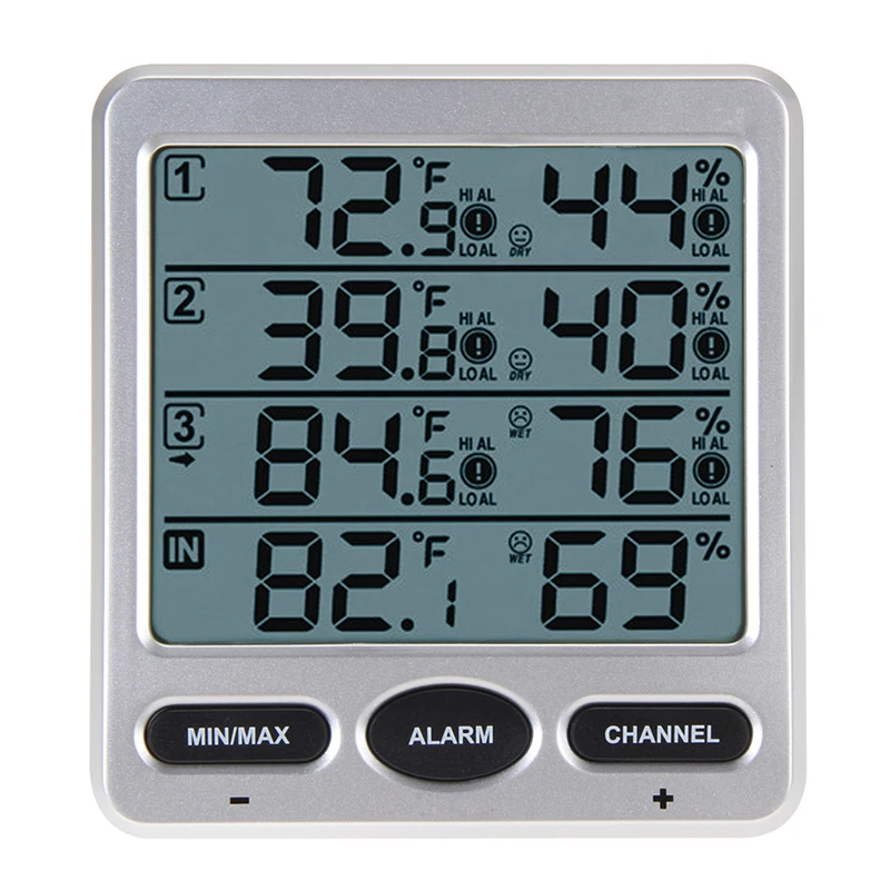 

Portbale LCD Digital 433MHz Wireless 8-Channel Indoor/Outdoor Thermo-hygrometer with Three Remote Sensors Thermometer Hygrometer