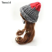 Ymsaid, теплые Лоскутные Шапки, повседневные женские зимние шапки, ручная работа, грубая вязаная шапка для женщин, шапочки, яркие вязаные шапки