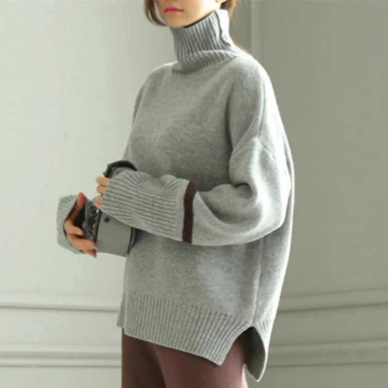 Smpevrg Зимний толстый вязаный свитер с высоким воротом, женские свитера и пуловеры, Теплый Женский пуловер с длинным рукавом, женские вязаные топы - Цвет: gray