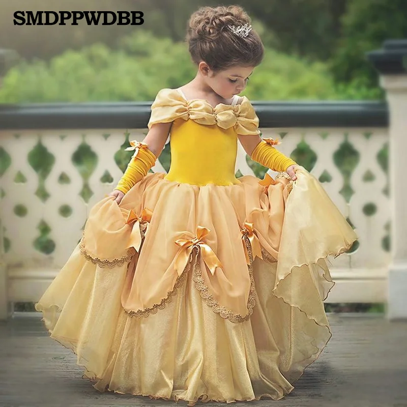

SMDPPWDBB Girls Princess Dress Up Costume Kids Shoulderless Yellow Party Dress Children Girl Carnival Birthday Ball Gown