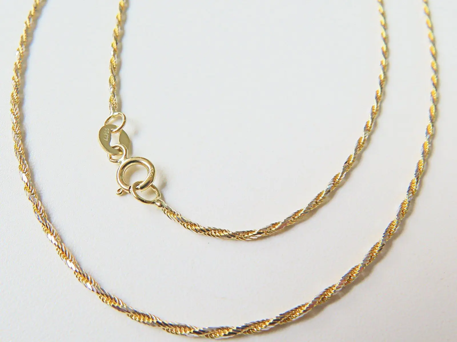

J.Lee Solid 18K Yellow Gold Necklace - New 1.3mm Twist Rope Link Chain 17.7inch