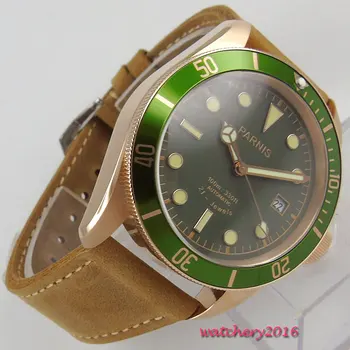 

New Fashion 41mm parnis Green Dial Sapphire Crystal Luminous Marks 21 jewels Miyota Automatic Mechanical men's Watch
