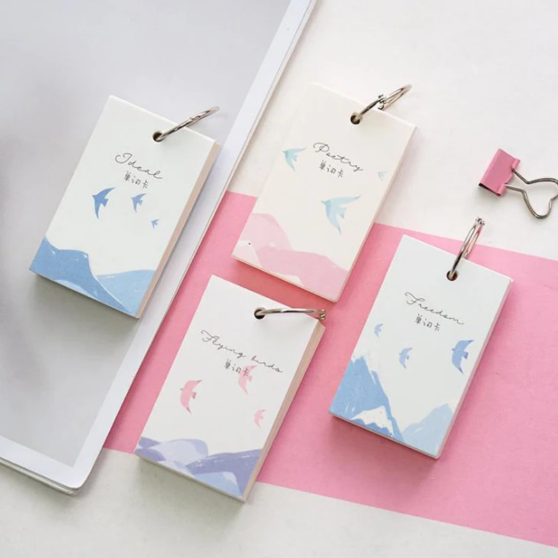 

1 Pcs Kawaii 110 Sheets Flying Birds Mountain Spiral Card Vocabulary Notebooks Recite Words Foreign Language Planner Stationery