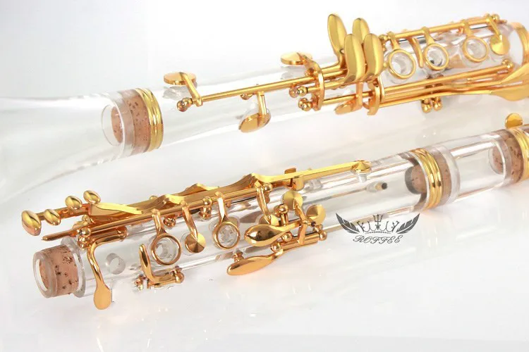 Music instrument gold plated key Bb acrylic transparent body clarinet