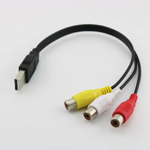 1pc USB Male Plug To 3 RCA Female Adapter Audio Converter Video AV A/V Cable USB to RCA Cable