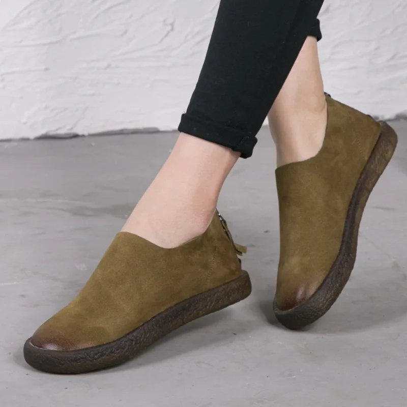 

2018 spring and autumn flat casual shoes leather round head transparent bottom retro Mori soft leather women's shoes.