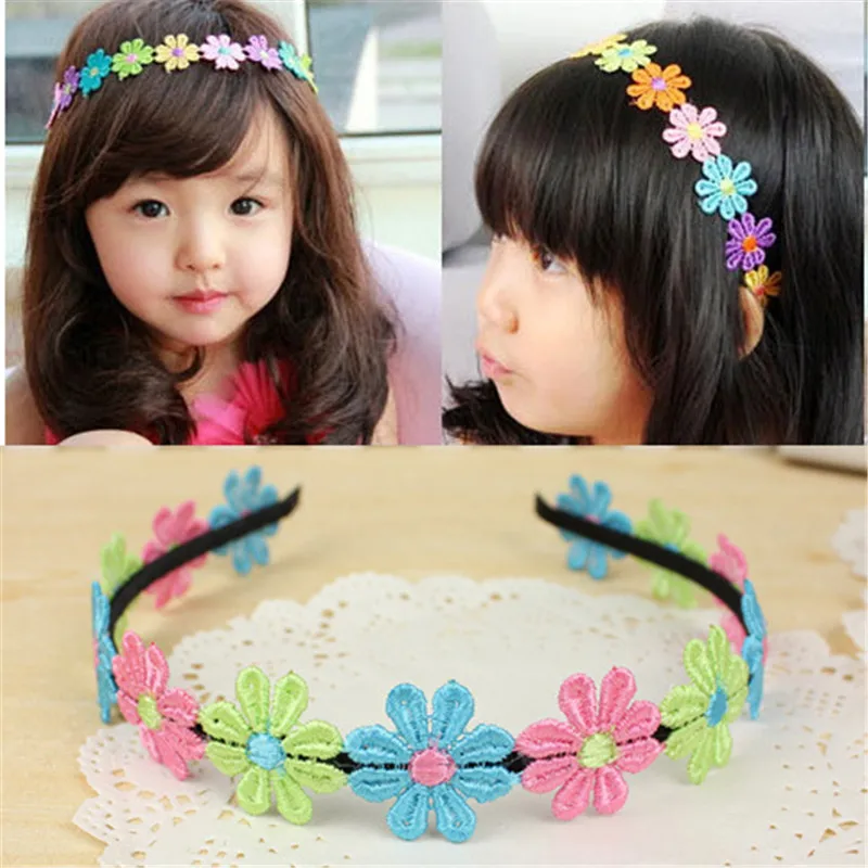 2Pcs/Lot Fashion Children Flower Headbands Colorful Princess Elegant Cloth Head Bands For Baby