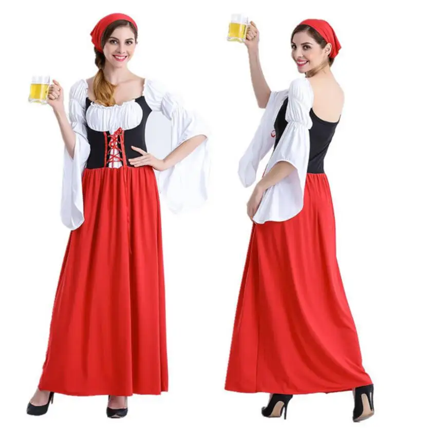 

Octoberfest Bavarian Dirndl Maid Peasant Long Dress German Beer Girl Costume Party Adult Female Oktoberfest Dress