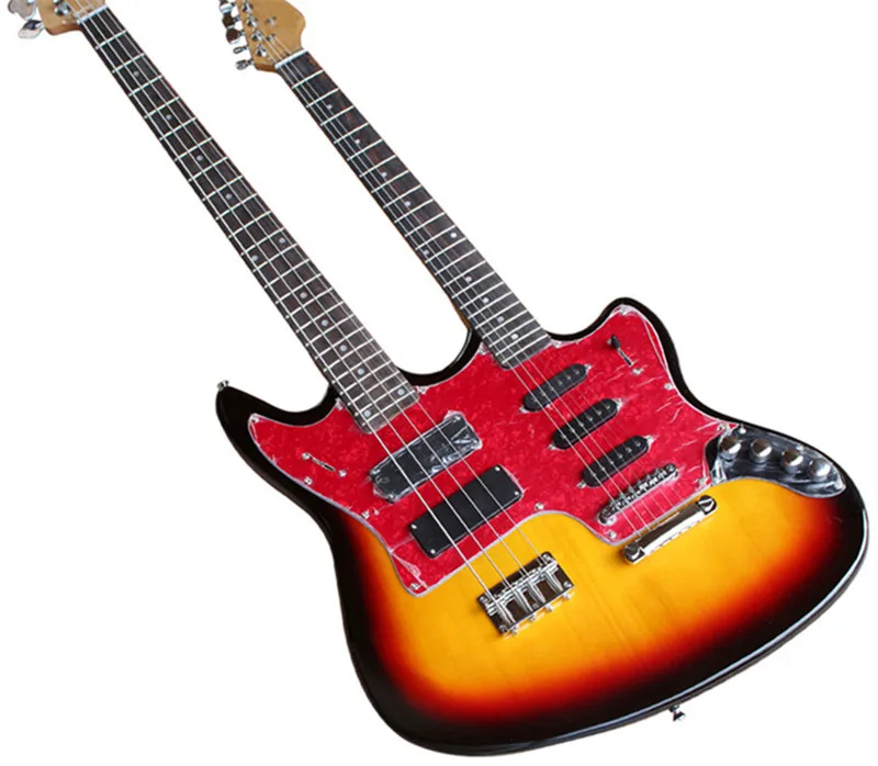 

Special-made Cherry Sunburst Double Neck Electric Guitar and Bass,6+4 strings Guitar and bass,Chrome Hardware,can be customized