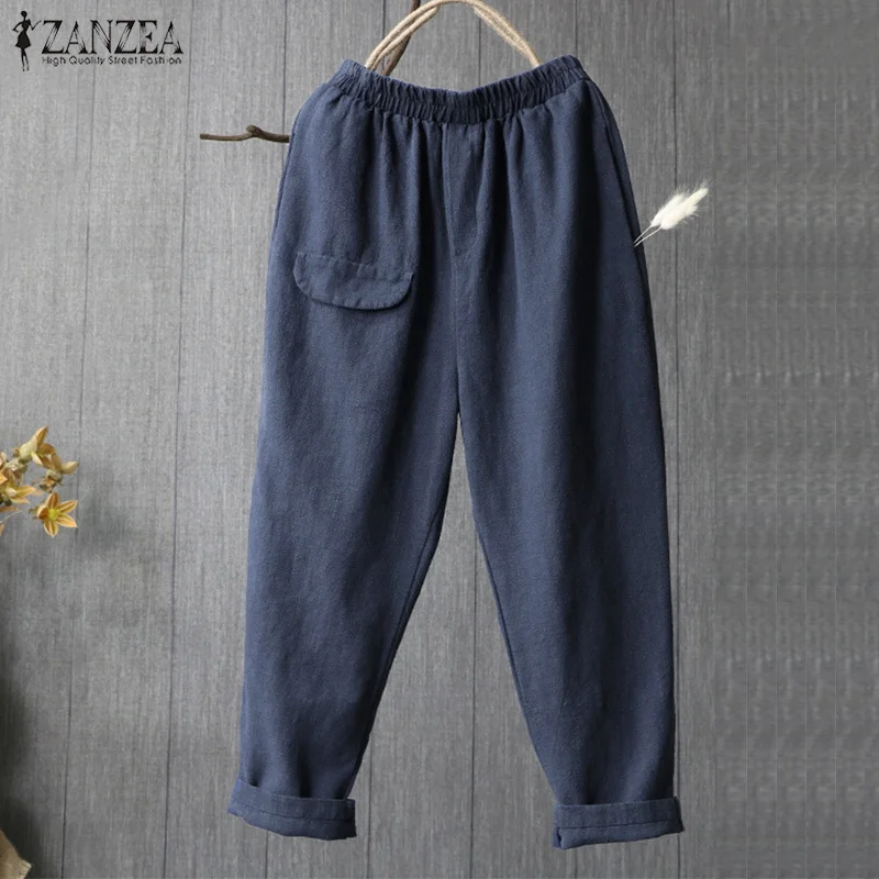 

ZANZEA 2019 Autumn Women Casual Cotton Long Pants Vintage Baggy Harem Pants Turnip Trousers Loose Pantalon Streetwear Plus Size