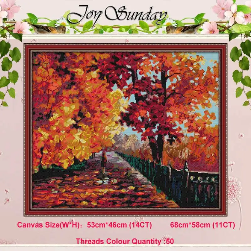 

Red leaves painting counted 11CT 14CT Cross Stitch Set DIY DMC Scenery Cross-stitch Kit Embroidery Needlework Home Decor