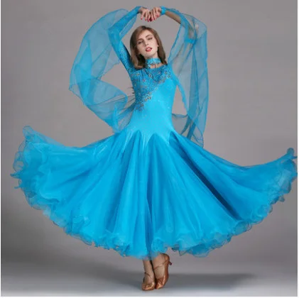 New Latin Ballroom Competitio​n Dance Dress Modern Waltz Tango Standard Dress#F520 Red Turquoise