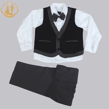 

Nimble Baby Boys Sets Children Leisure Cloth Gentleman Wear For School Birthday Party Four Pieces Vest+Pant+Shirt+Bow