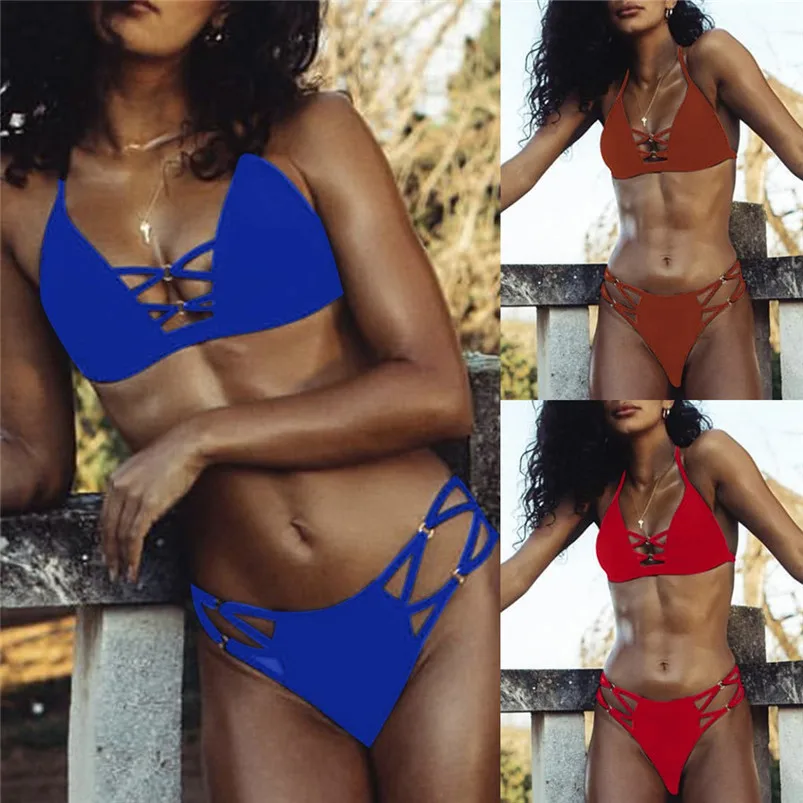 Fashion sexy women's underwear Bikini Set Solid Color Sport Swimwear Push-Up Padded Swimsuit bra sets lingerie H20 (2)
