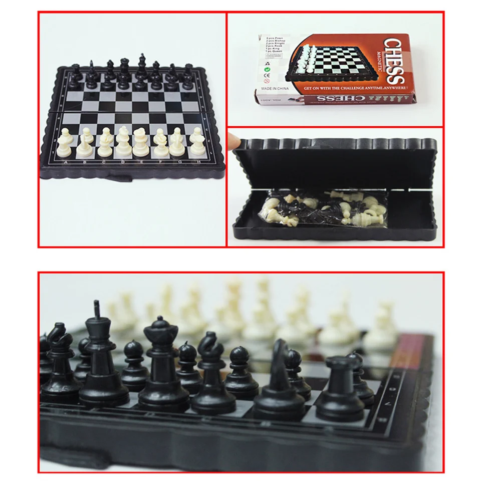 Plastic Mini Chess Set Portable Game of International Chess 13*13cm Folding Chessboard Family Board Game Toy Gift for Kids