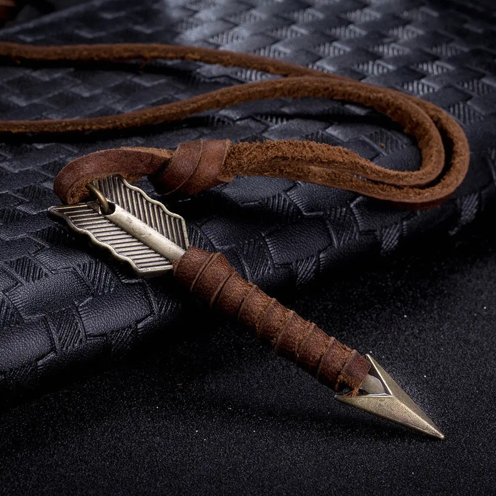 

Men Vintage Leather Arrow Punk Necklaces Pendants Body Choker Chain Jewelry Gift