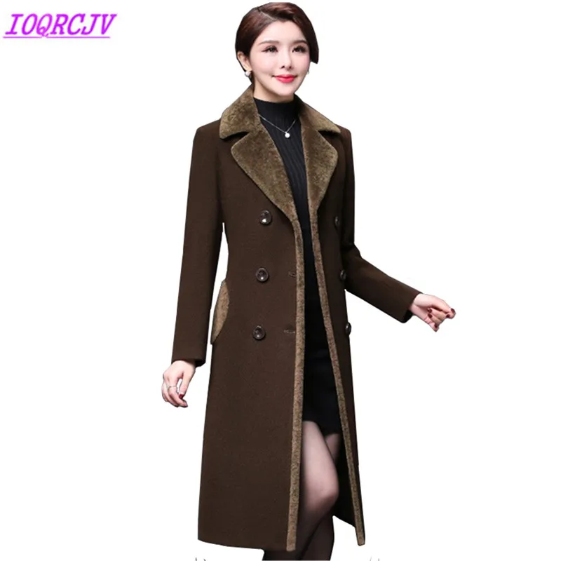 

2018 Autumn Winter Women's Woolen Jacket Coats Plus size Middle aged Female Woolen cloth Outerwear Thick Warm Coats IOQRCJV Q011