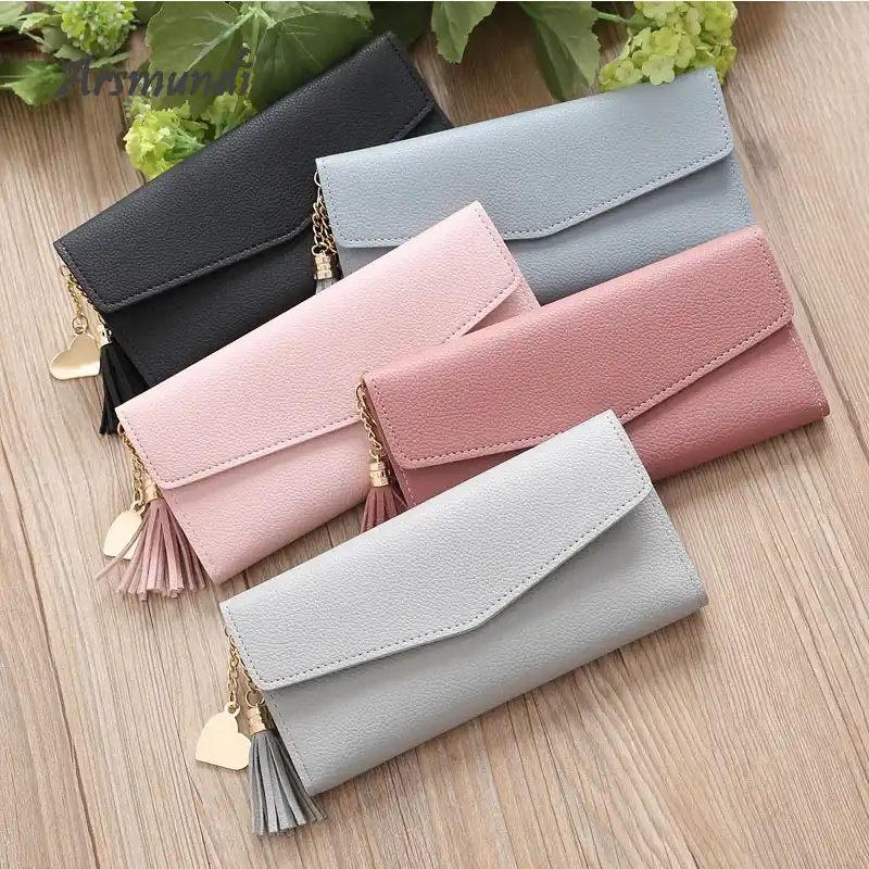 Arsmundi Long Hasp Zipper Wallet Women Purses Clutch Heart Shaped Tassel Lychee Soft Leather Casual Wallet Femalel Coin Purse Wallets Aliexpress