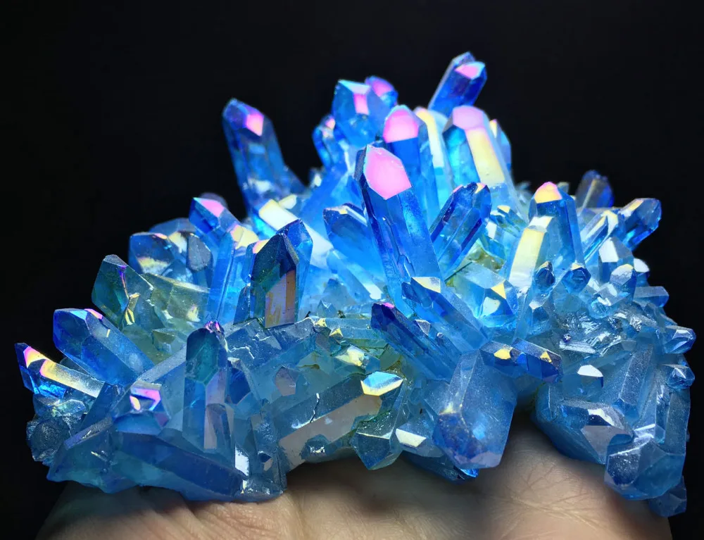 

476g BLUE Aura Quartz Crystal Titanium Bismuth Silicon Cluster Rainbow healing crystals